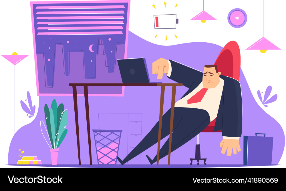 Burnout character in office lazy tired managers Burnout character in office lazy tired managers vector image