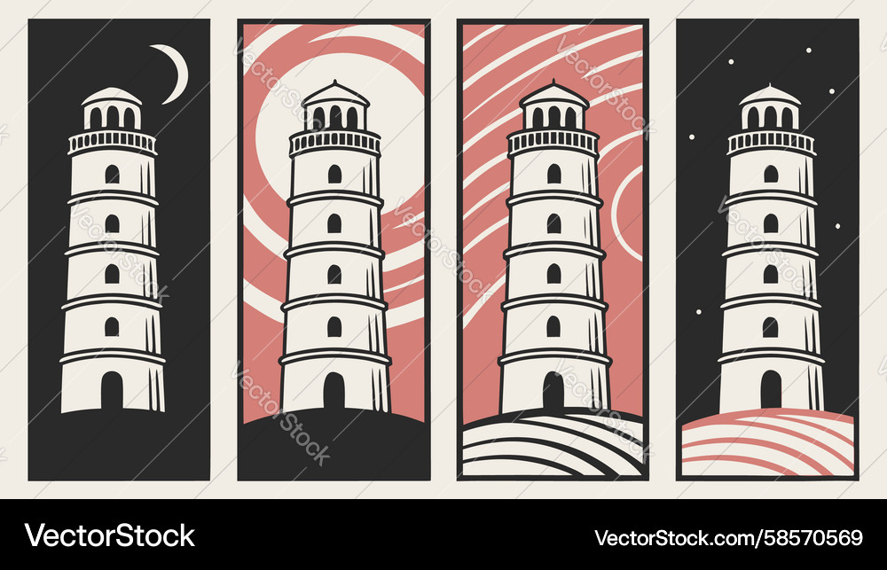 Dark Lighthouse Vignettes Vector Image