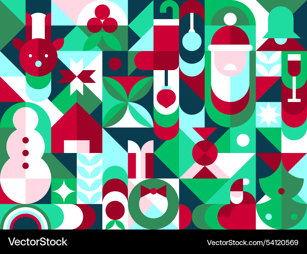 Merry christmas bauhaus geometric style arrange Merry christmas bauhaus geometric style arrange vector image