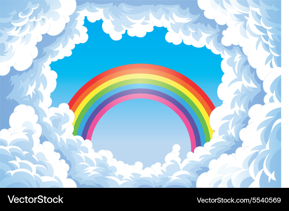 Rainbow in the sky with clouds Royalty Free Vector Image