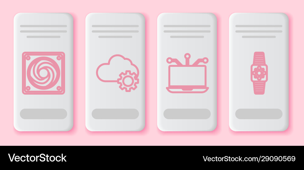 Set line computer cooler cloud technology data Set line computer cooler cloud technology data vector image