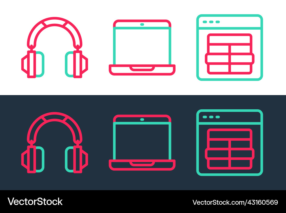 Set line mysql code headphones and laptop icon Set line mysql code headphones and laptop icon vector image
