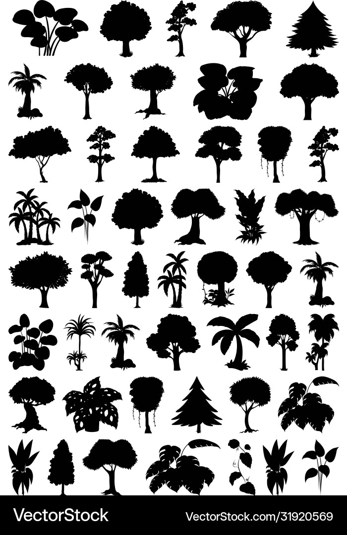 Set plant and tree silhouette Vector Image