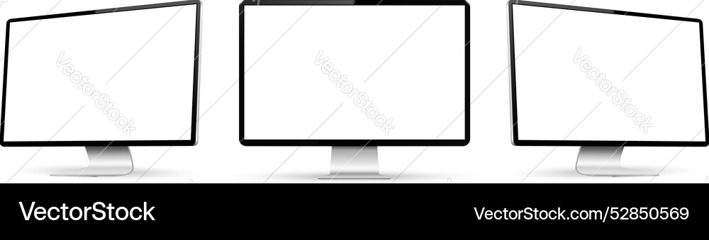 Three monitor with empty display realistic set Three monitor with empty display realistic set Vector Image