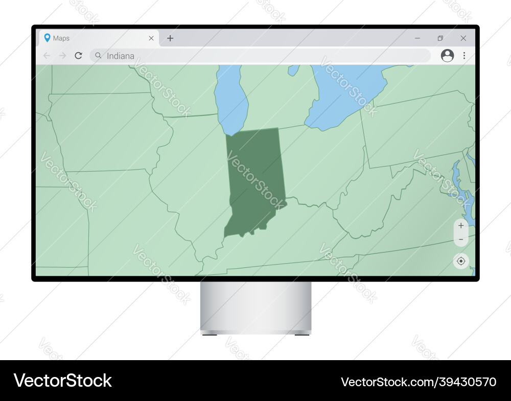 Computer monitor with map of indiana in browser Computer monitor with map of indiana in browser Vector Image