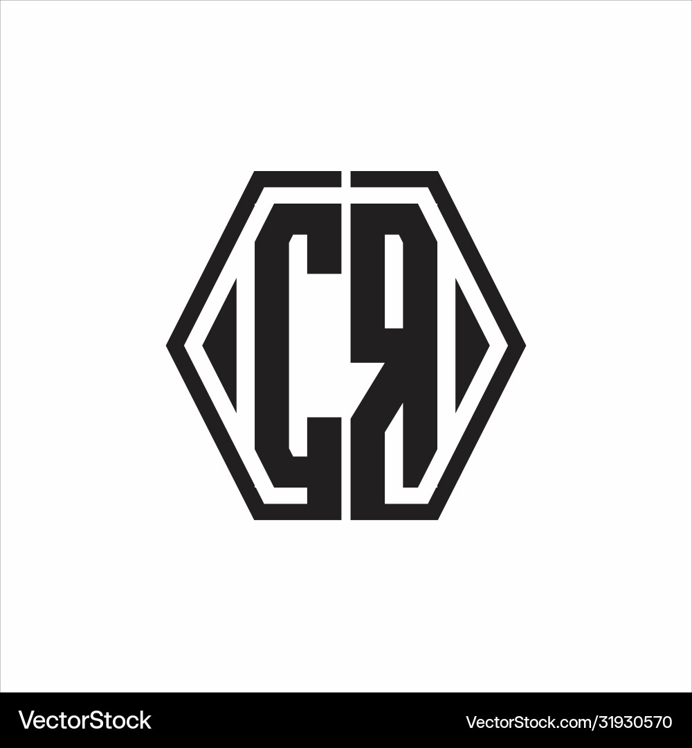 Cr logo monogram with hexagon line rounded design Vector Image