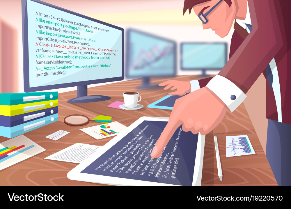 Developer Working with Computers vector image