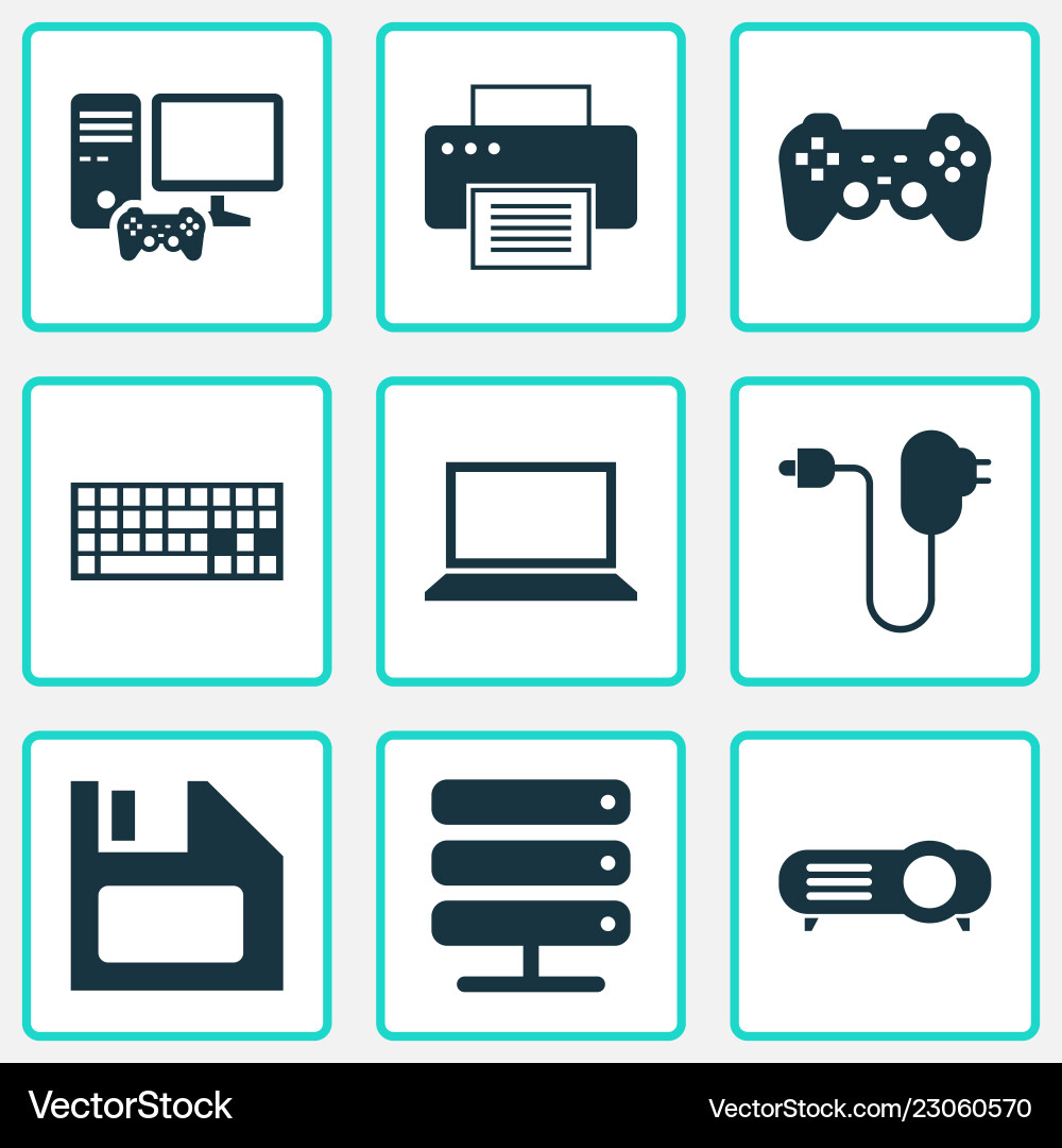 Device icons set with notebook floppy disk Vector Image