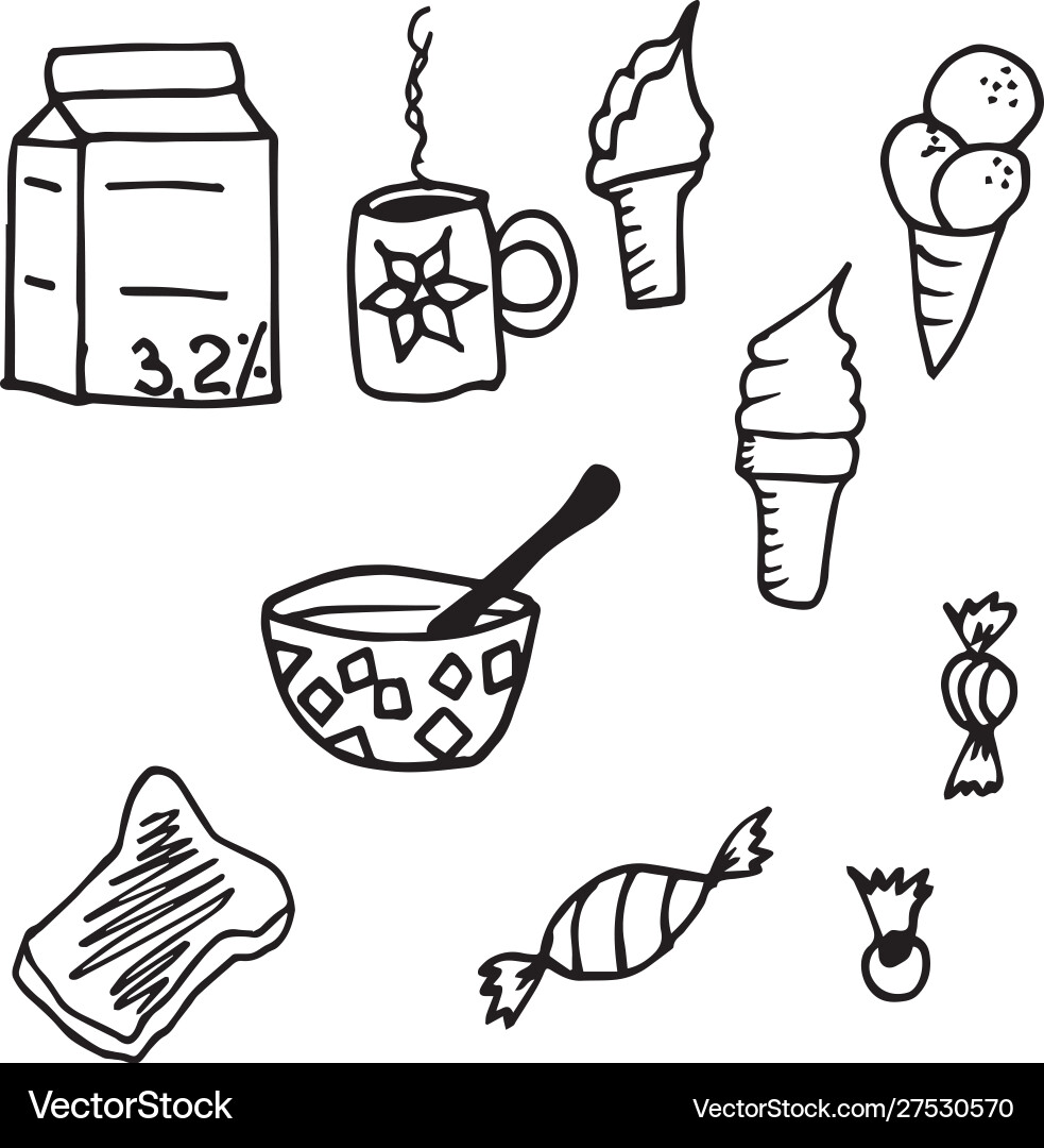 Doodle icons for breakfast ornament colored Doodle icons for breakfast ornament colored vector image