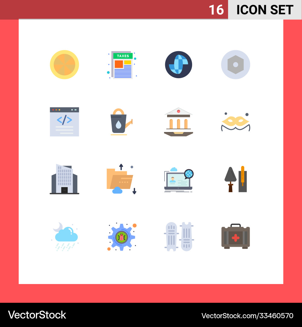Flat color pack 16 universal symbols coding vector image