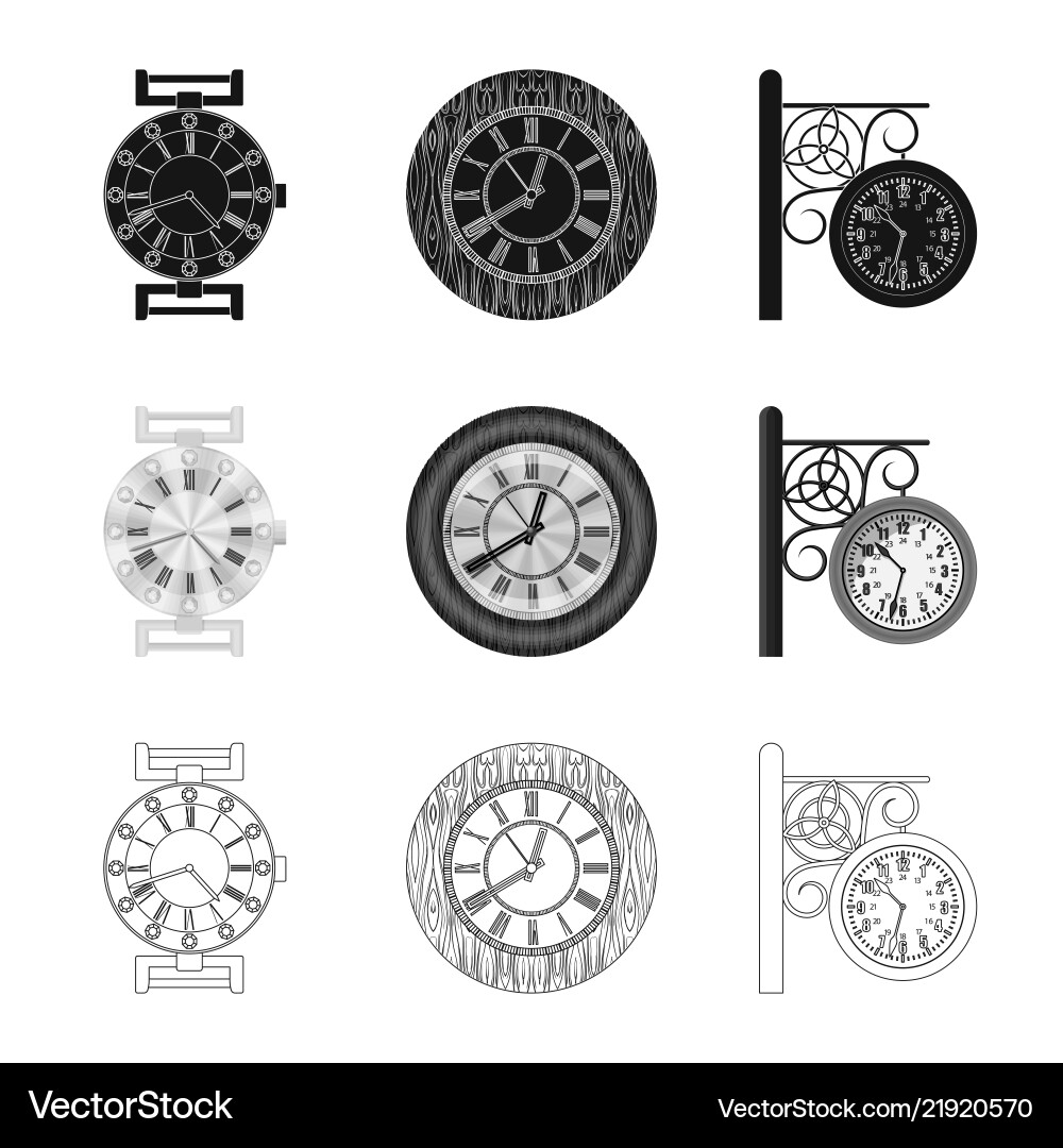 Isolated object of clock and time icon collection Isolated object of clock and time icon collection vector image