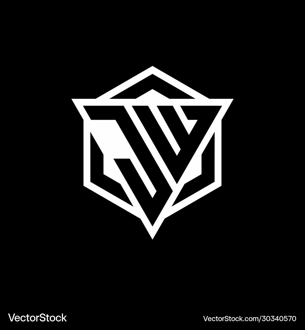 Jw logo monogram with triangle and hexagon shape vector image