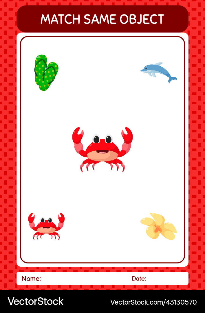 Match with same object game summer icon worksheet Match with same object game summer icon worksheet vector image