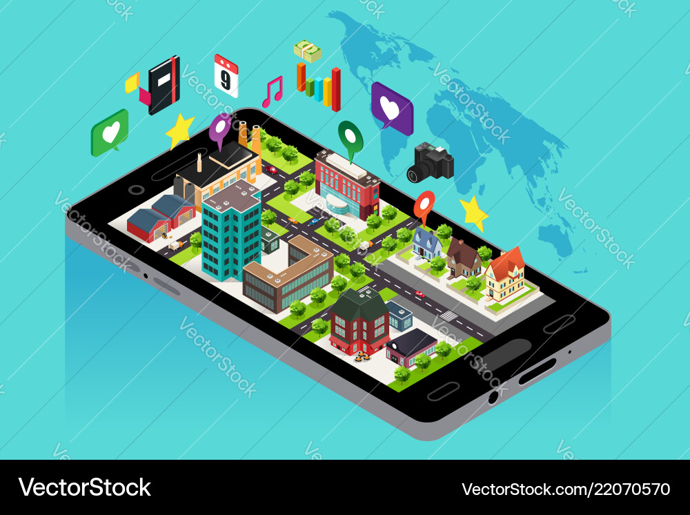 Mobile phone with gps and map navigation vector image