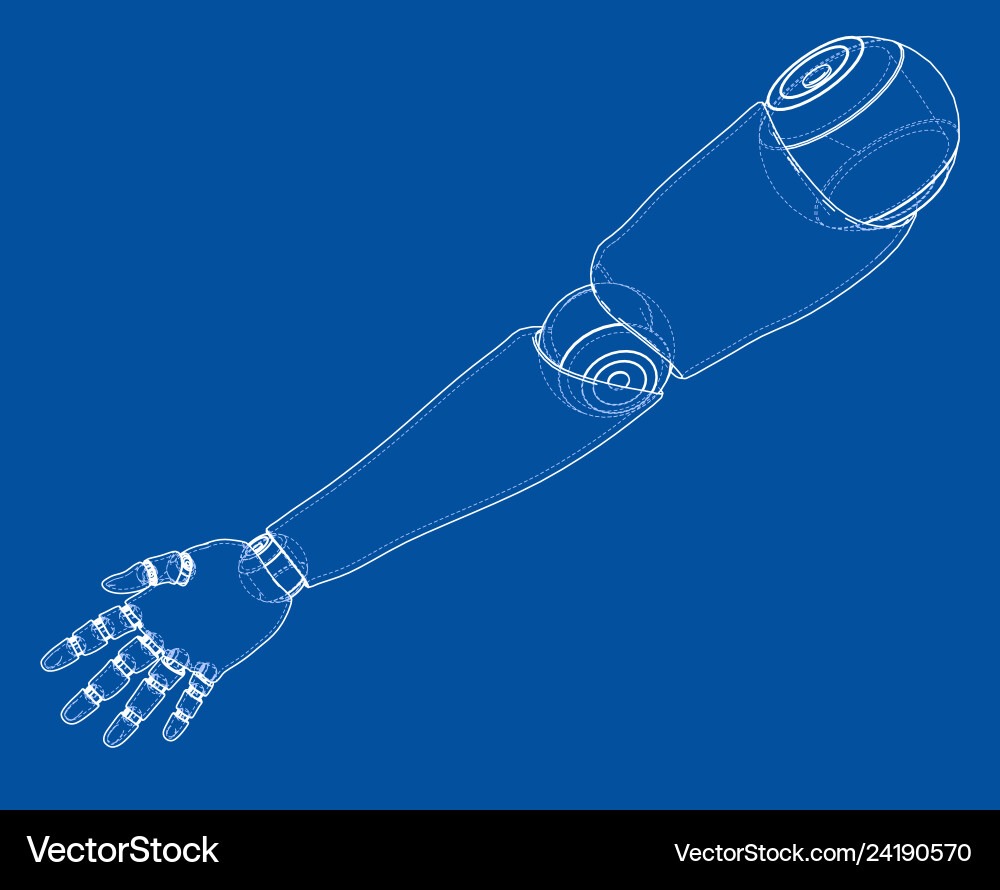 Robot hand outline rendering of 3d vector image