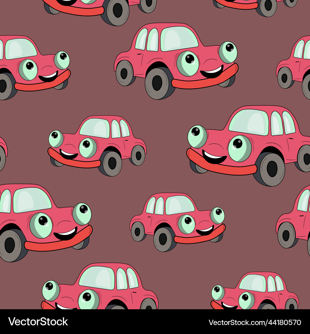 Seamless pattern with cute car on color background Seamless pattern with cute car on color background Vector Image