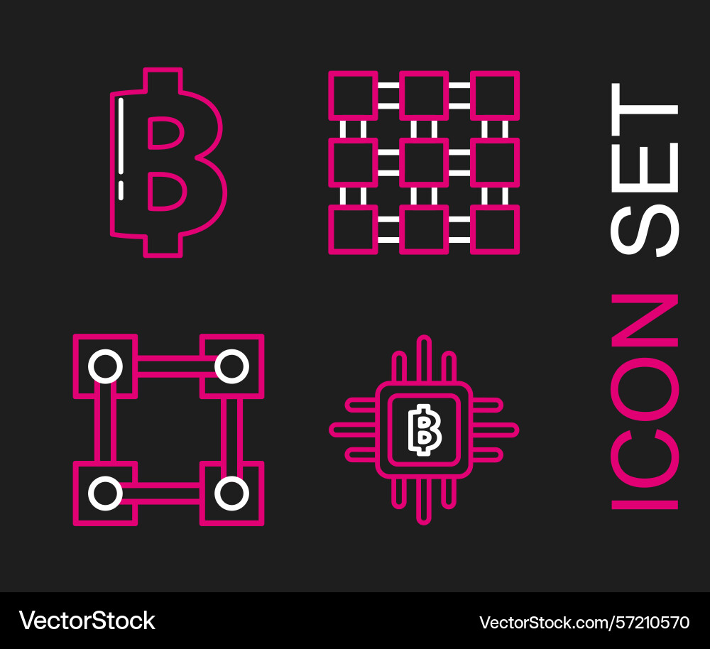 Set line cpu mining farm blockchain technology vector image