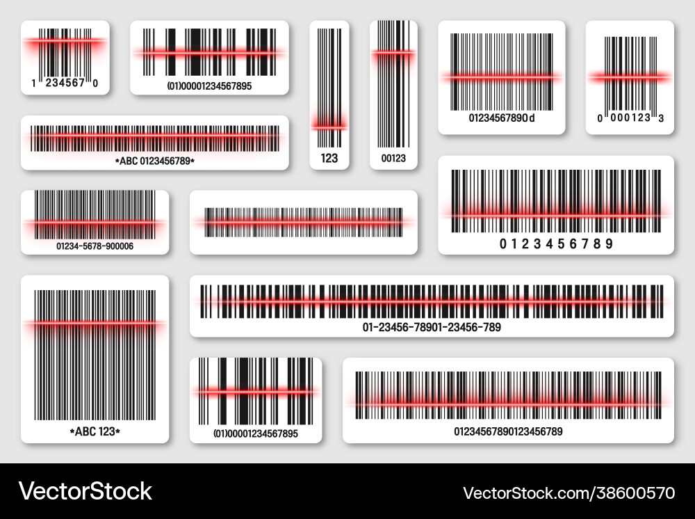 Set product barcodes with red scanning line Vector Image
