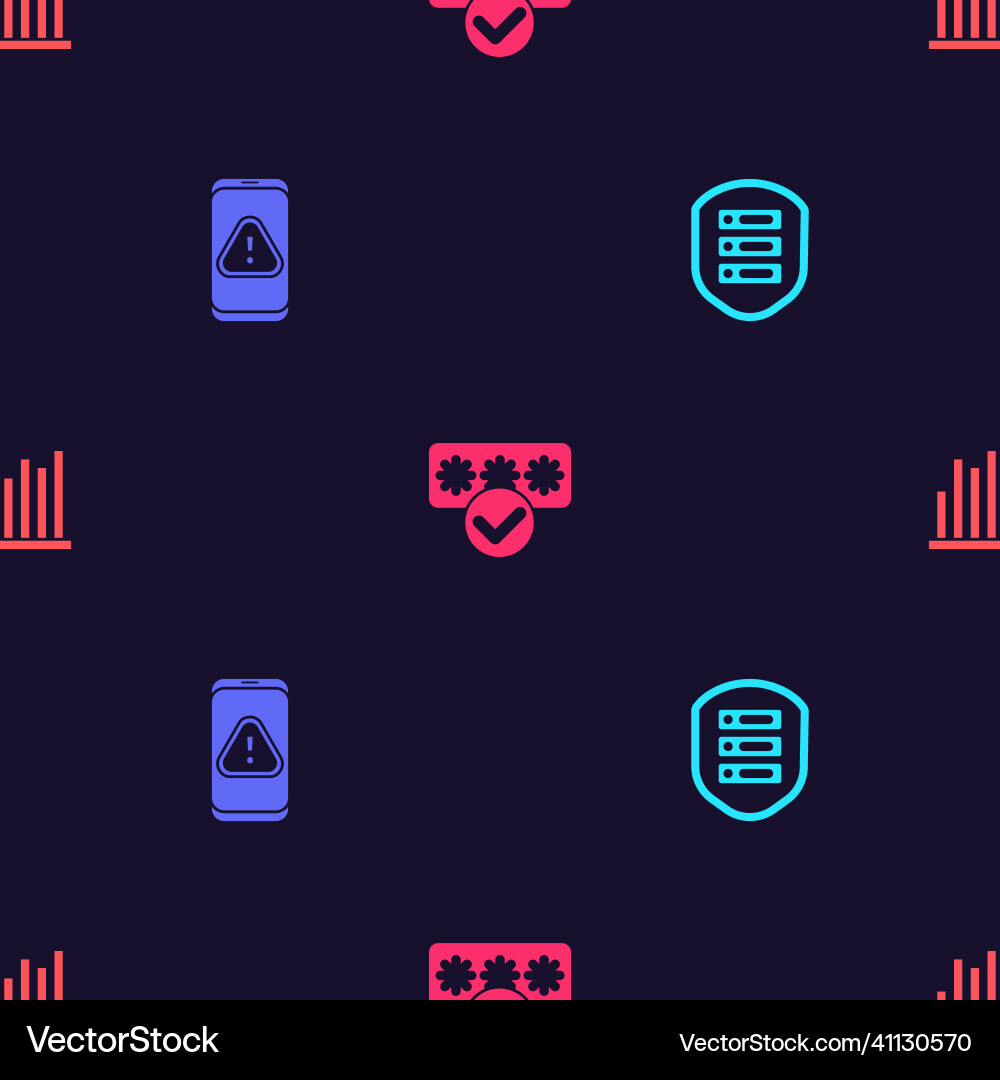 Set server with shield mobile exclamation mark Set server with shield mobile exclamation mark vector image