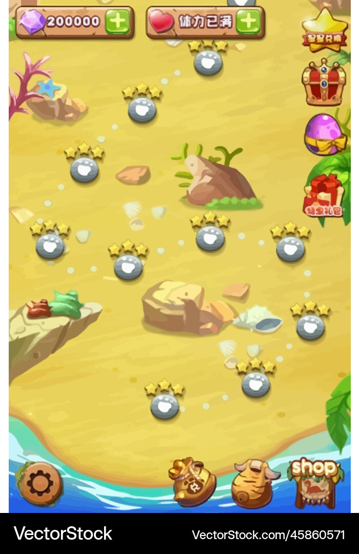 Complete set of level button game ui pop-up icon vector image