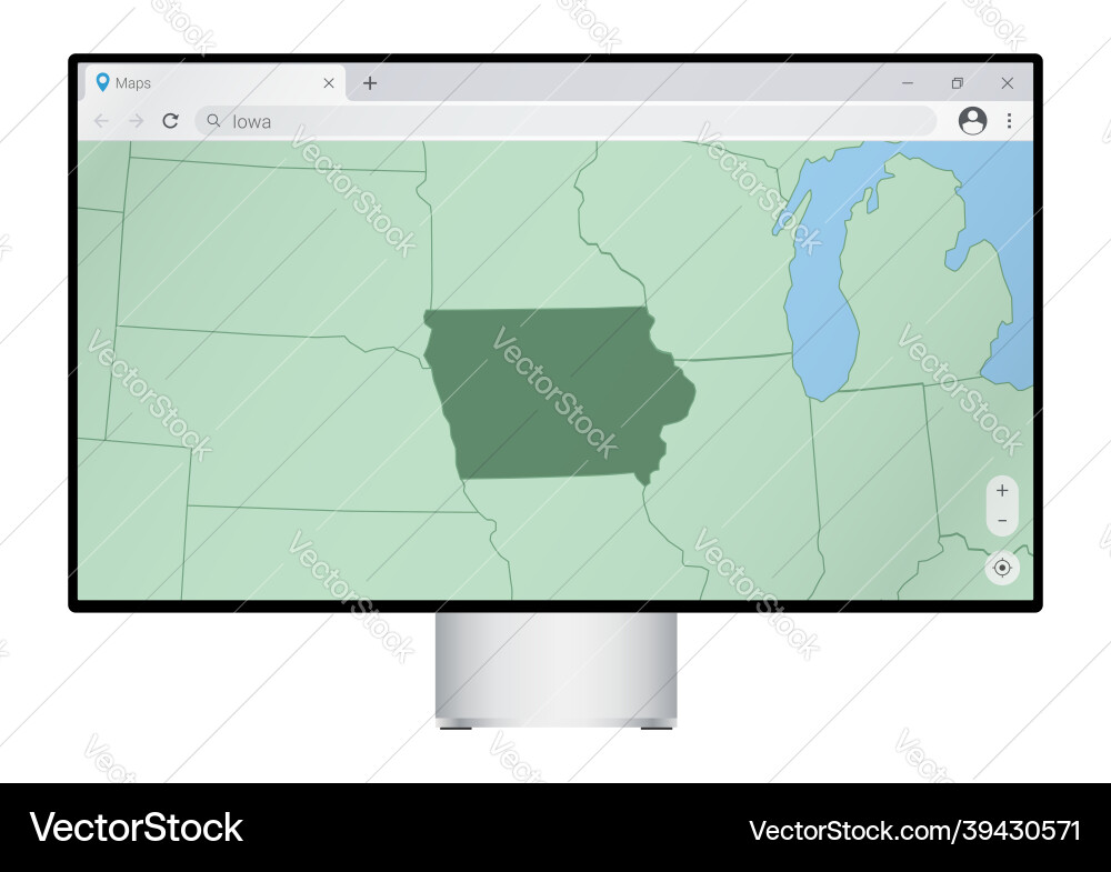 Computer monitor with map of iowa in browser Computer monitor with map of iowa in browser vector image