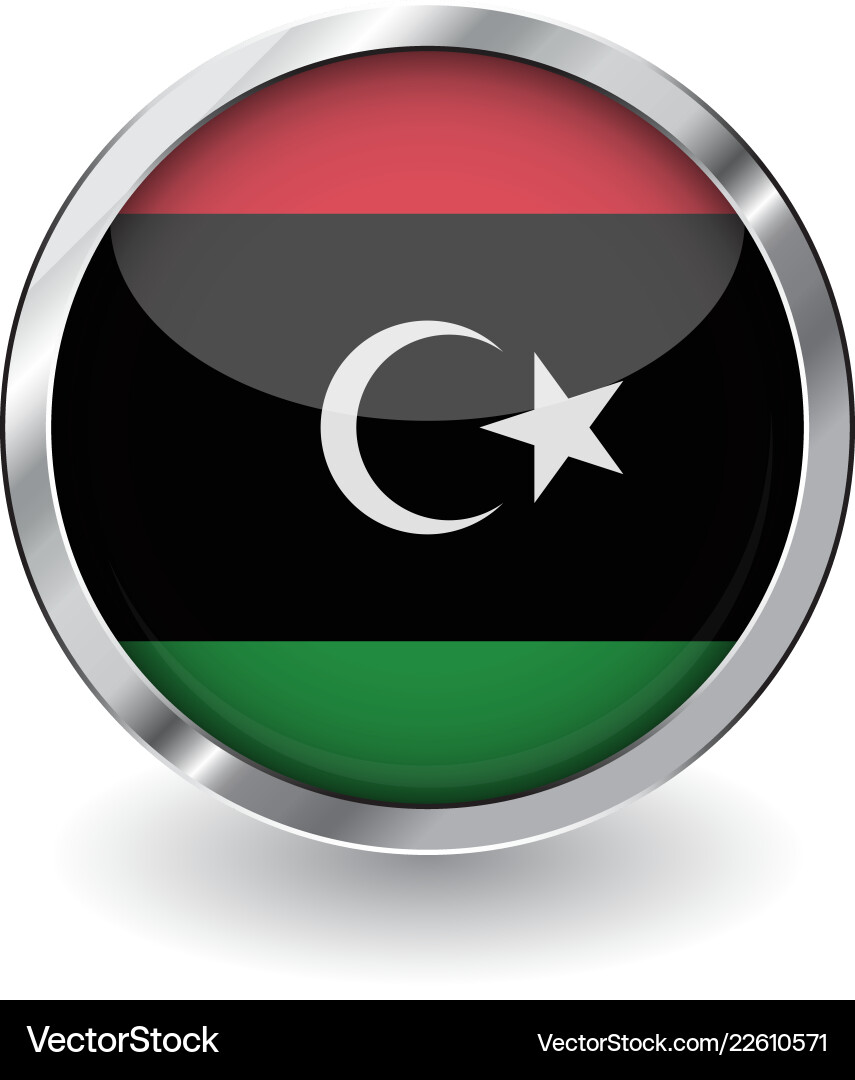 Flag of libya button with metal frame and shadow vector image