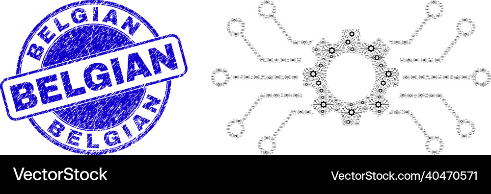 Grunge belgian badge and smart gear hub recursion Grunge belgian badge and smart gear hub recursion vector image