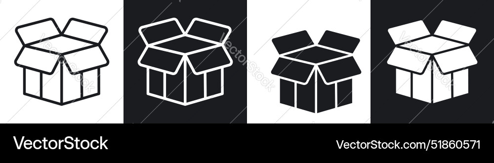 Open box liner and solid icon set in black color Vector Image