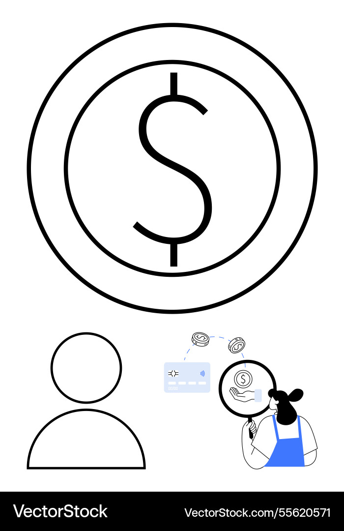 Person analyzing currency symbol while using Person analyzing currency symbol while using Vector Image