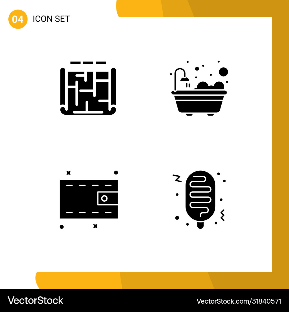 Set 4 solid glyphs on grid for architecture Vector Image