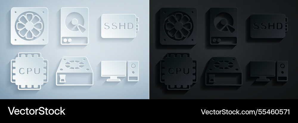 Set computer cooler sshd card processor with cpu Set computer cooler sshd card processor with cpu vector image