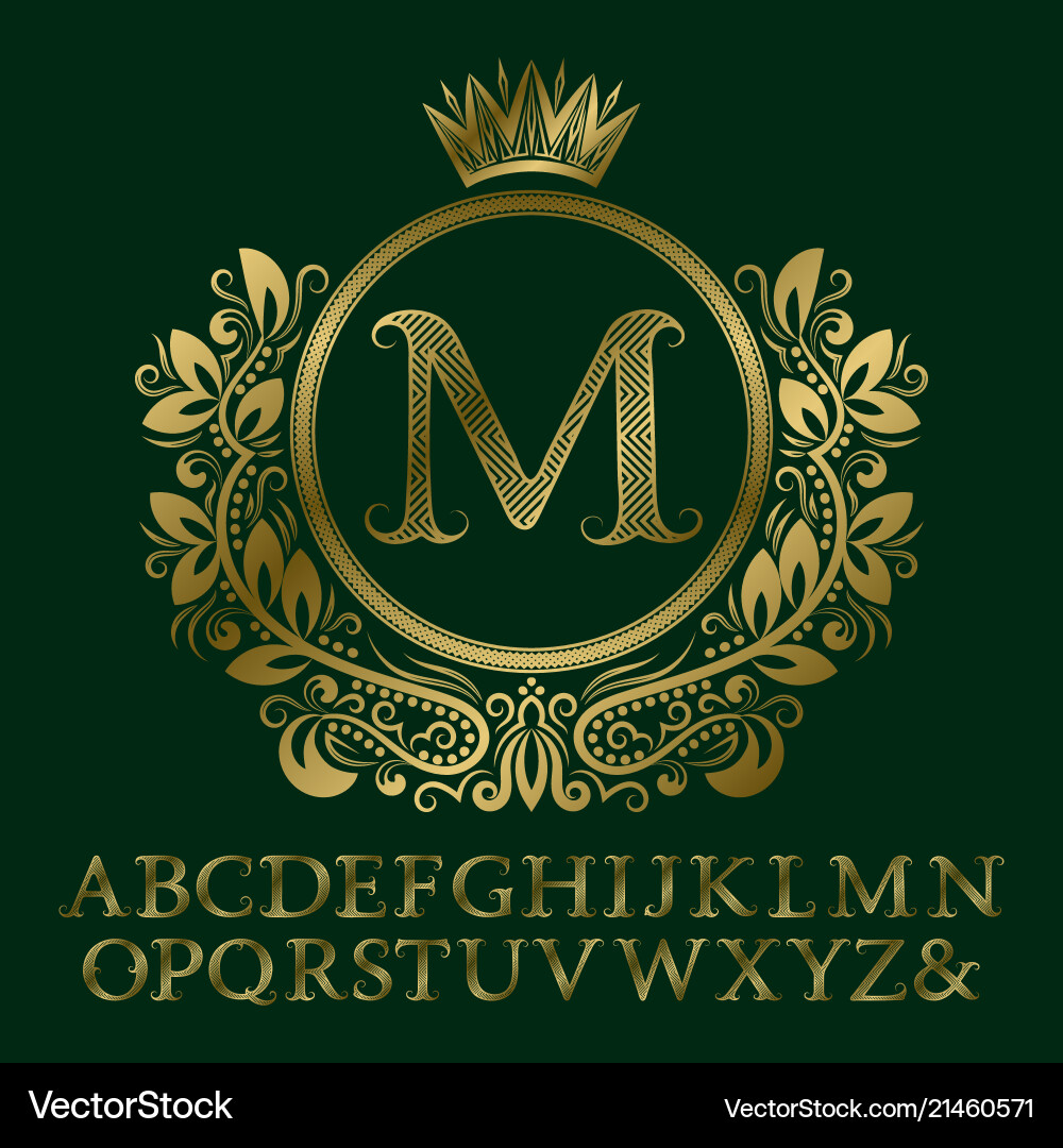 Zigzag striped gold letters and initial monogram Vector Image