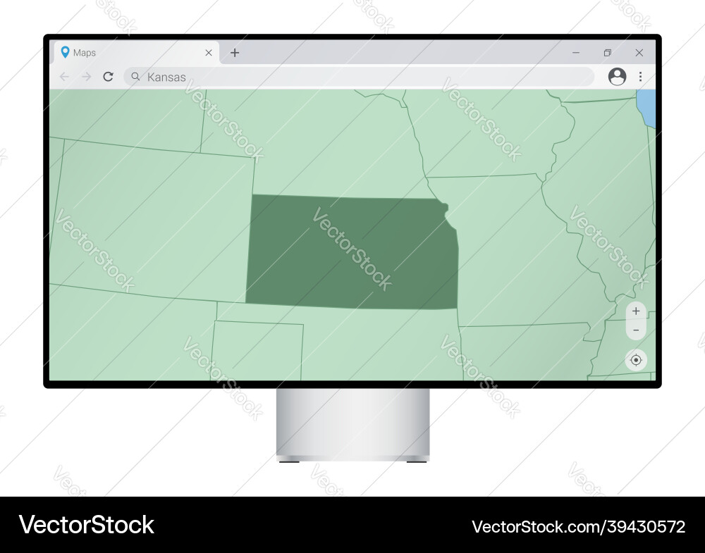 Computer monitor with map of kansas in browser Computer monitor with map of kansas in browser Vector Image