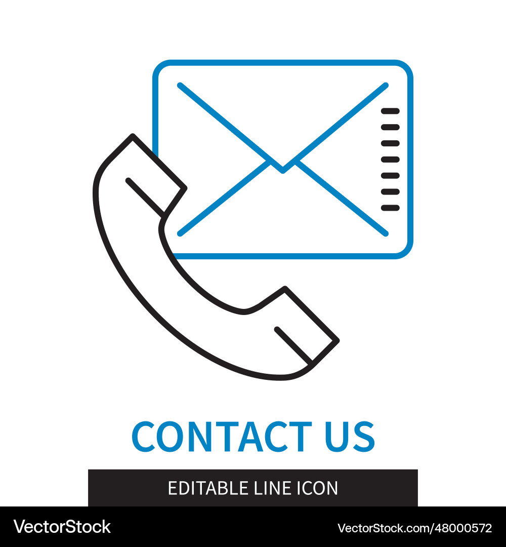 Contact Us Line Icon - Editable Stroke Vector Image