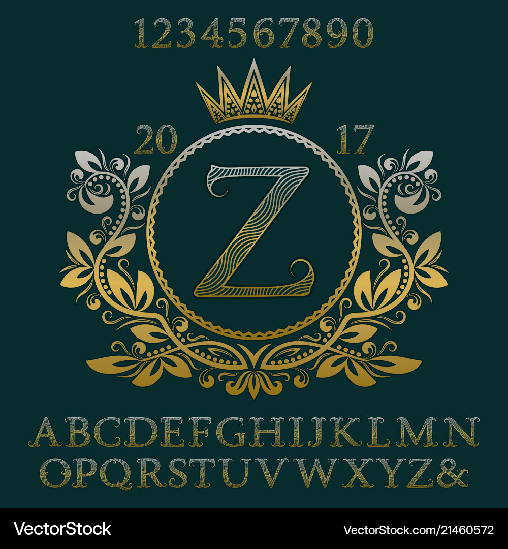 Golden patterned letters and numbers with monogram Golden patterned letters and numbers with monogram vector image