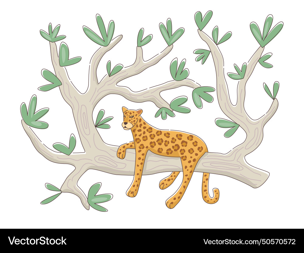 Leopard lying on a tree isolated color Vector Image