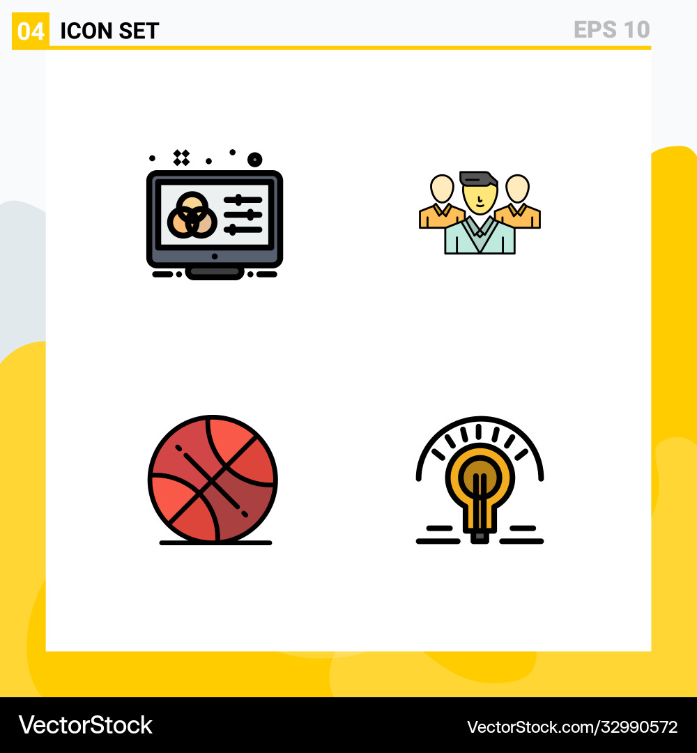 Pack 4 creative filledline flat colors Vector Image