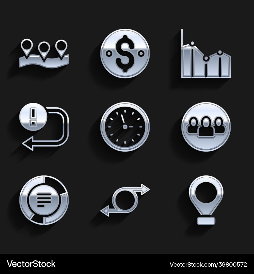 Set clock arrow location project team base pie Set clock arrow location project team base pie vector image