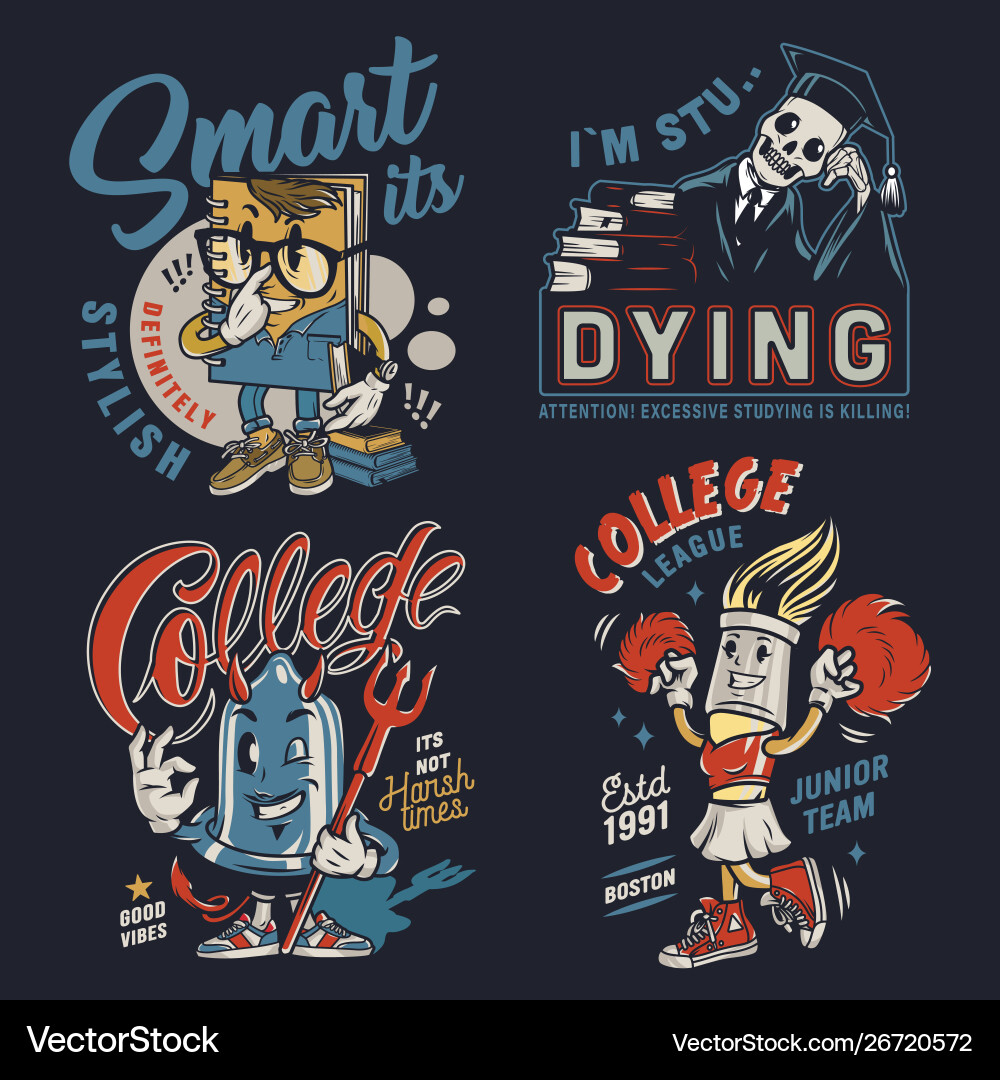 Smart & Quirky College Badges Vector Image