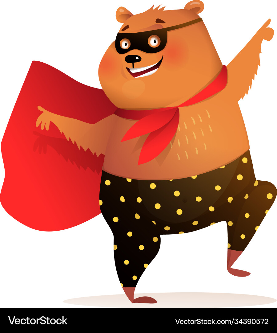 Teddy bear superhero smiling and dancing character Teddy bear superhero smiling and dancing character vector image