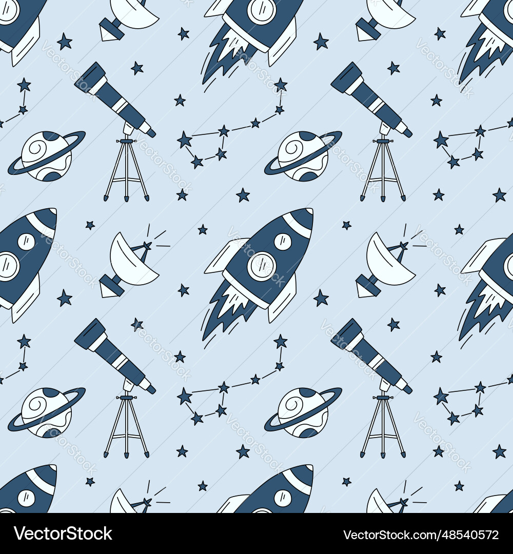 Universe seamless pattern with rocket Universe seamless pattern with rocket vector image