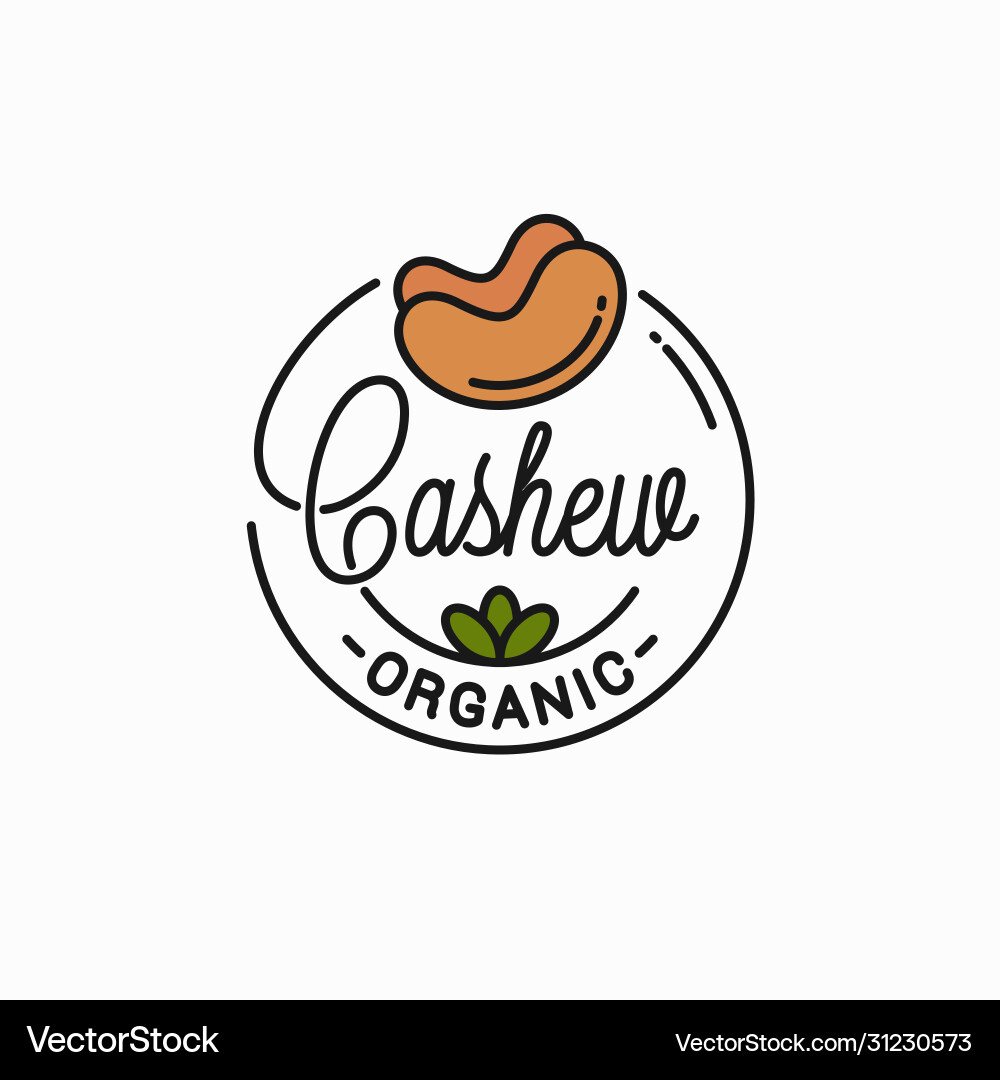 Cashew nut logo round linear on white vector image