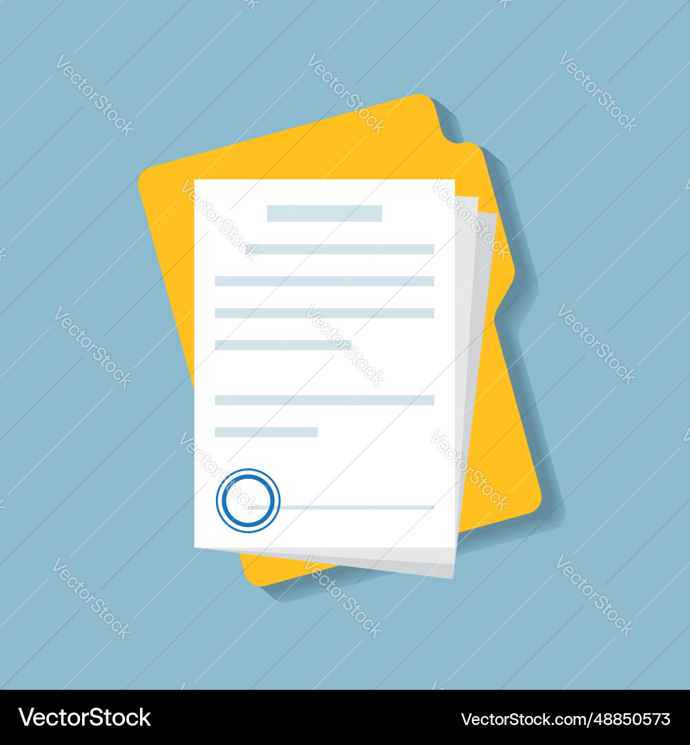Document folder with stamp and text icon in flat Document folder with stamp and text icon in flat vector image