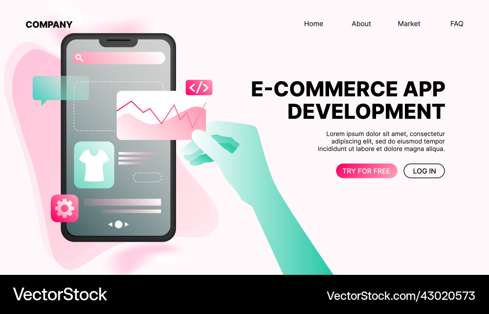 Ecommerce app development landing page template Ecommerce app development landing page template vector image