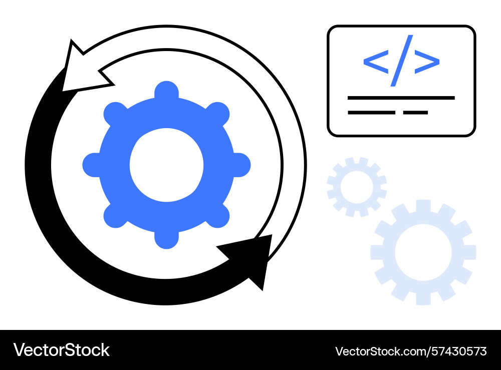 Gear with circular arrows and coding interface Gear with circular arrows and coding interface vector image