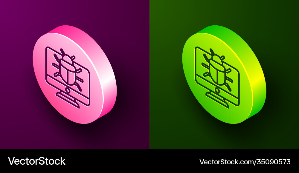 Isometric line system bug on monitor icon isolated Vector Image