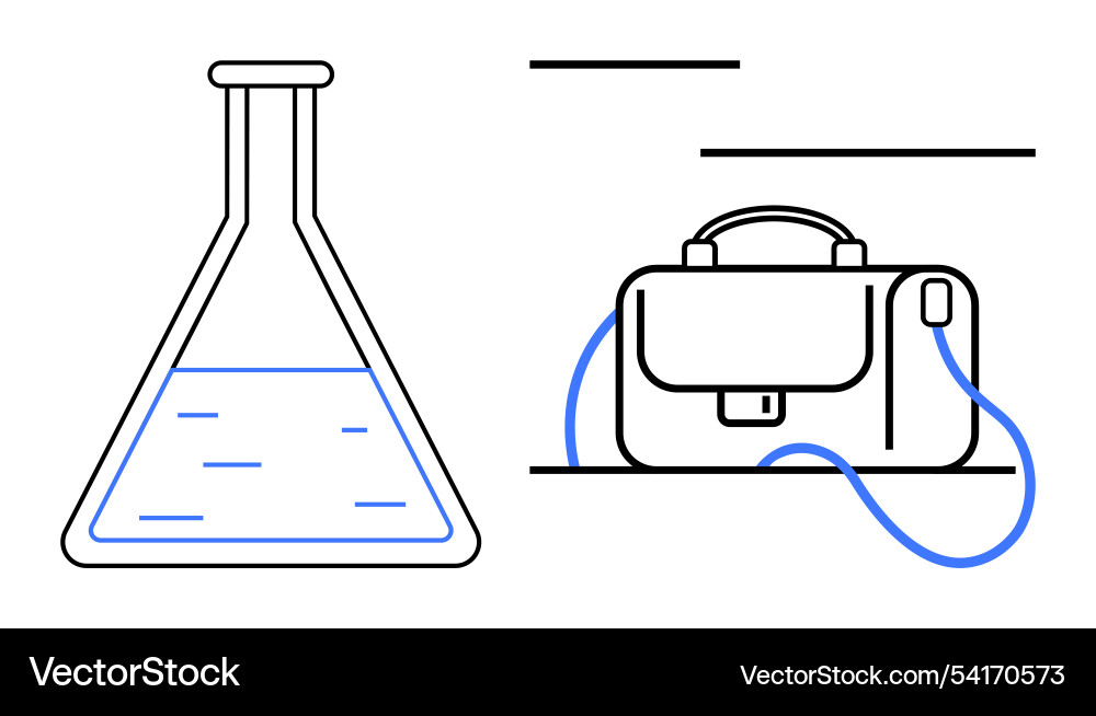 Laboratory flask and briefcase highlighting Vector Image