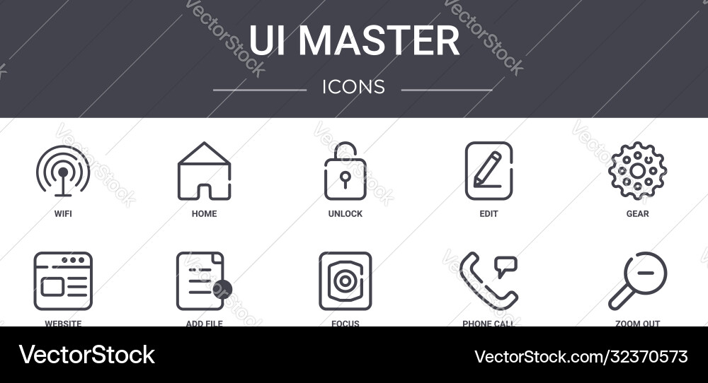 Ui master concept line icons set contains Ui master concept line icons set contains Vector Image