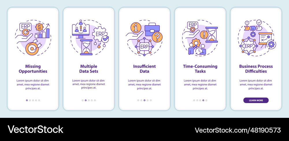 Walkthrough erp with multicolor linear icons Walkthrough erp with multicolor linear icons vector image