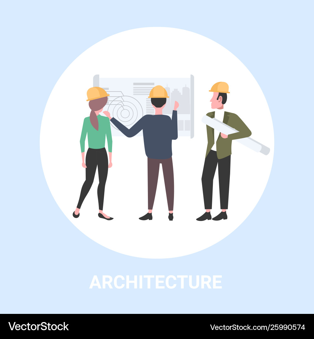 Architects working with blueprint engineers team Architects working with blueprint engineers team vector image